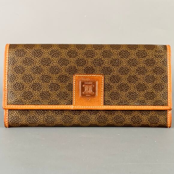CELINE Brown Tan Logo Coated Canvas Checkbook Wallet - Picture 1 of 5